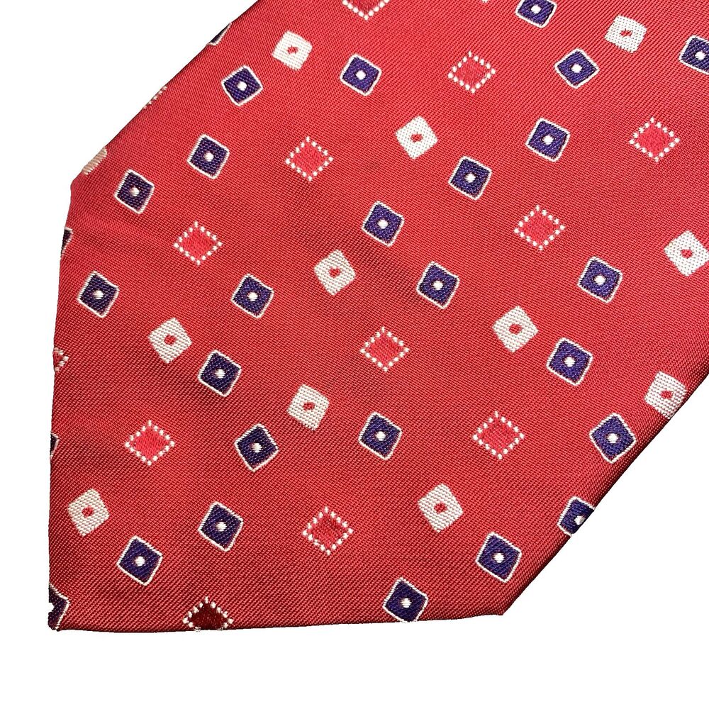 Emanuel Ungaro Silk Tie Vintage Geometric Diamond Square Italy Mens Red Blue